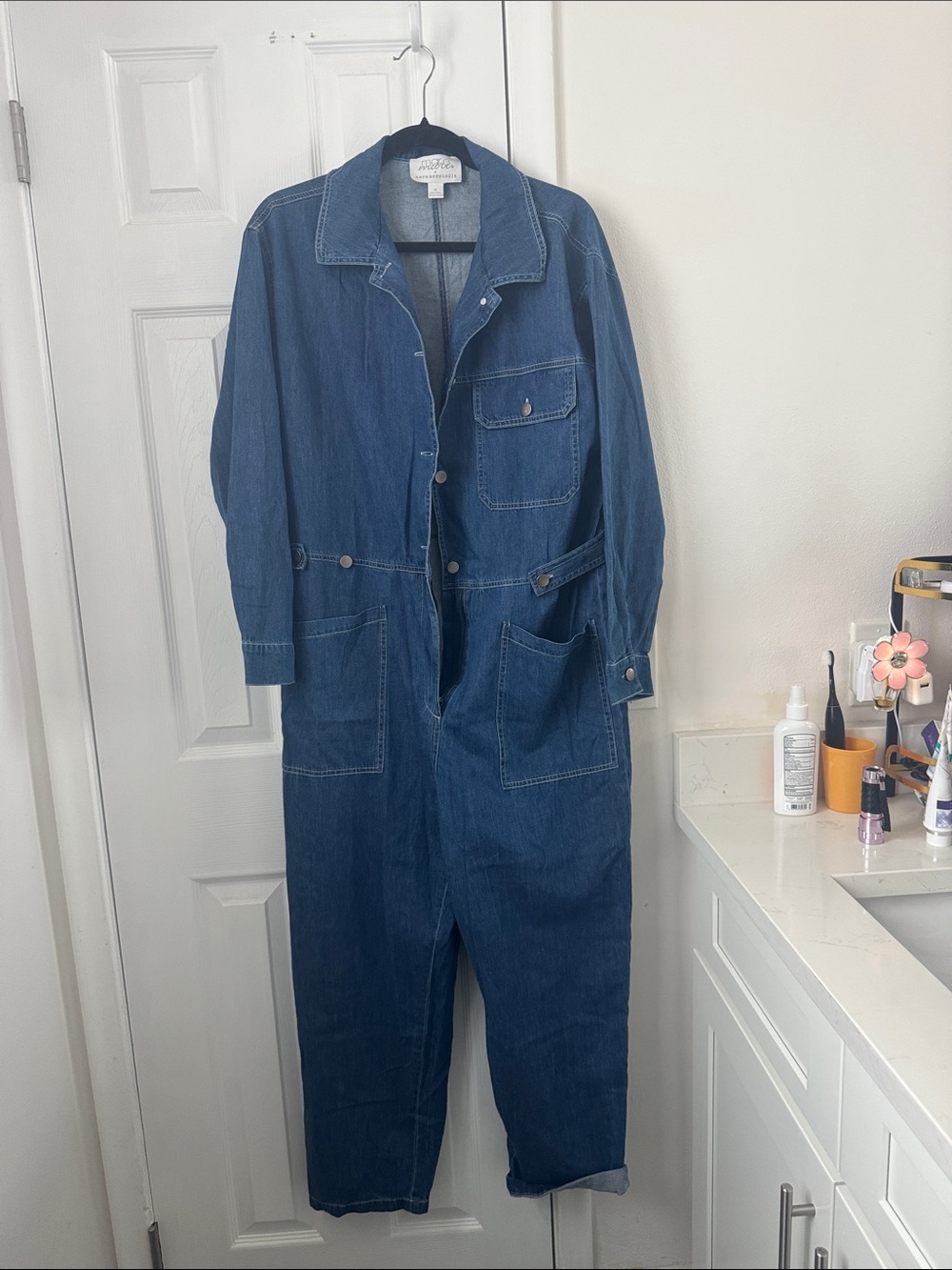 Anthropologie Dark Blue Denim Jumpsuit- very soft!
